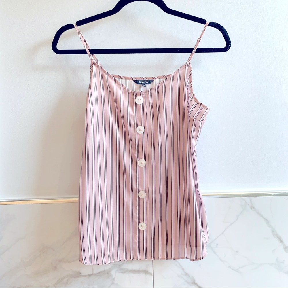 RW&Co Satin Tank.  Full Button Down in Front.  Adjustable Straps.